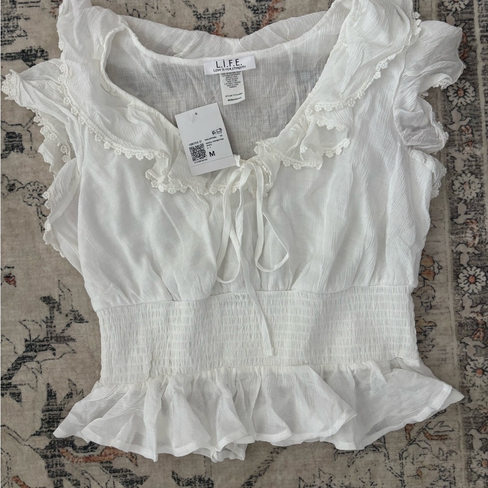 White Ruffled Women's Top - Picture 3 of 5